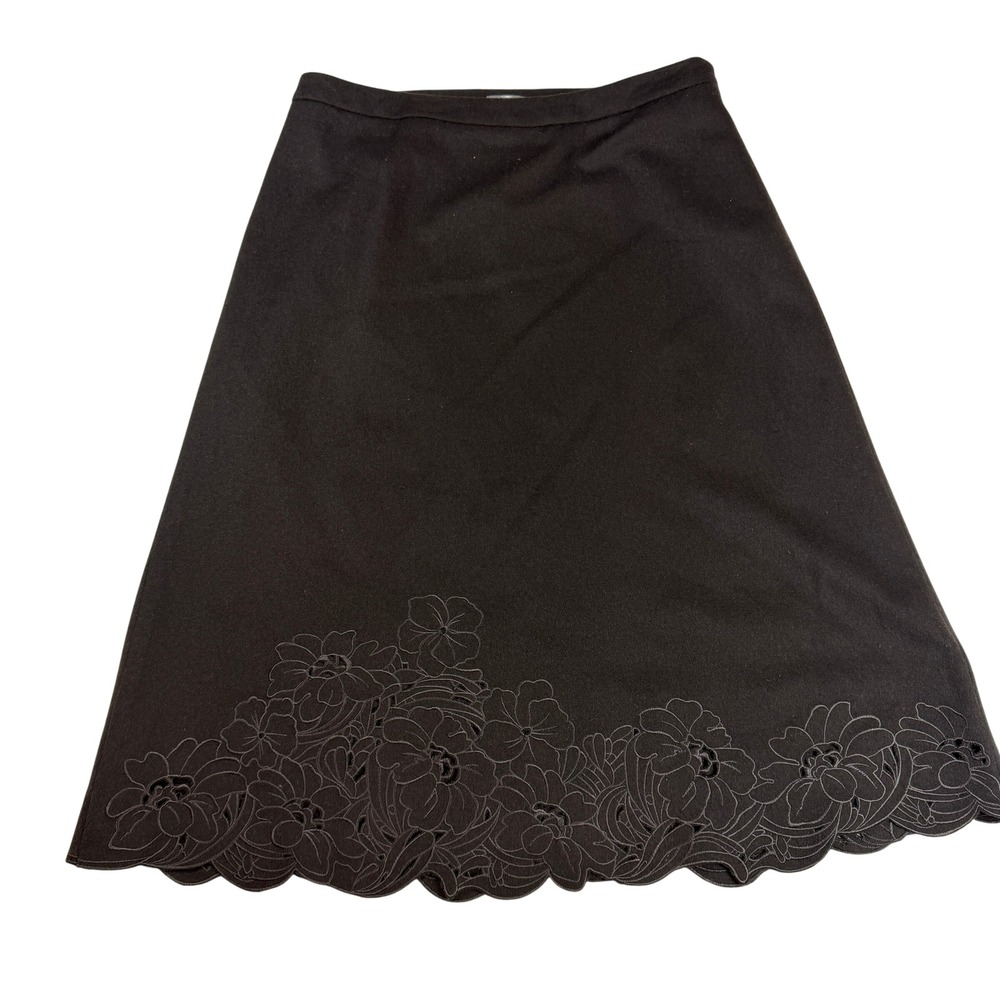 Ann Taylor Brown Wool Blend Floral Cutout Scalloped Hem A-Line Skirt Size 4